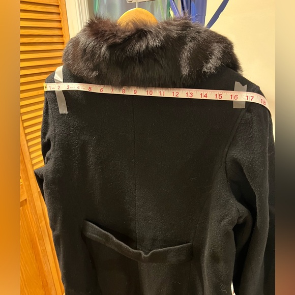 Woman’s Wool/cashmere long coat, fox fur trim, size 14, black - Picture 4 of 4